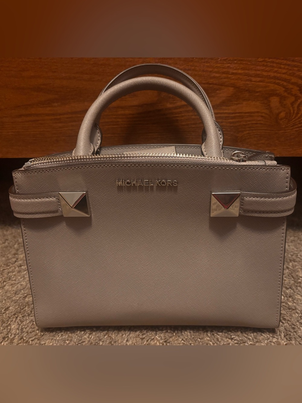 Michael Kors Silver Saffiano Dome Satchel